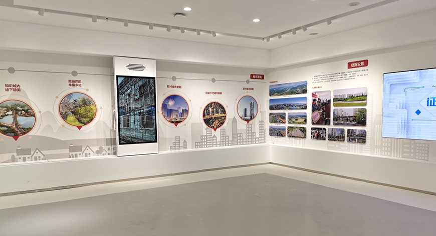移动滑轨屏展项现场 - 历史变迁 · L形墙面图表画面